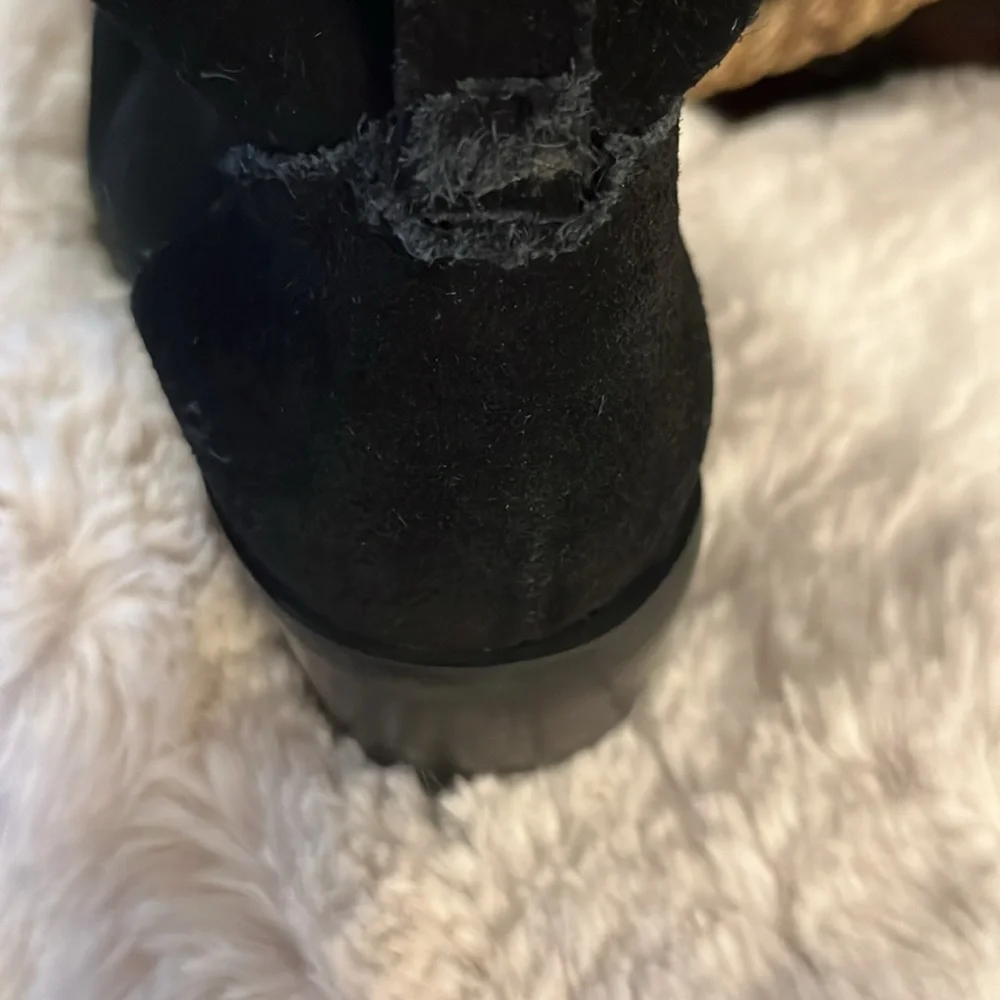 Susina Black Suede Leather Block Heel Lace Up Ankle Boots Booties Sz 6.5